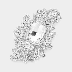 Silver Bouquet Brooch Crystal Pin Stone Oval Style Rhinestones Bling Accessory
